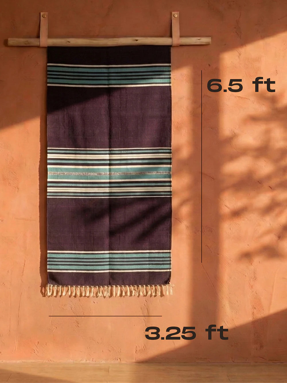 Bhavani Jamakkalam Handwoven Cotton Carpet – Dark Purple Base with White & Blue Stripes