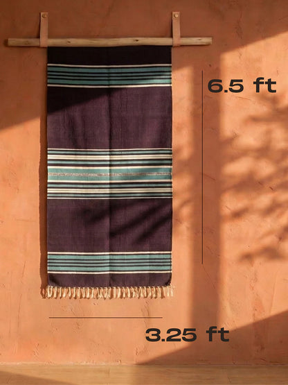 Bhavani Jamakkalam Handwoven Cotton Carpet – Dark Purple Base with White & Blue Stripes