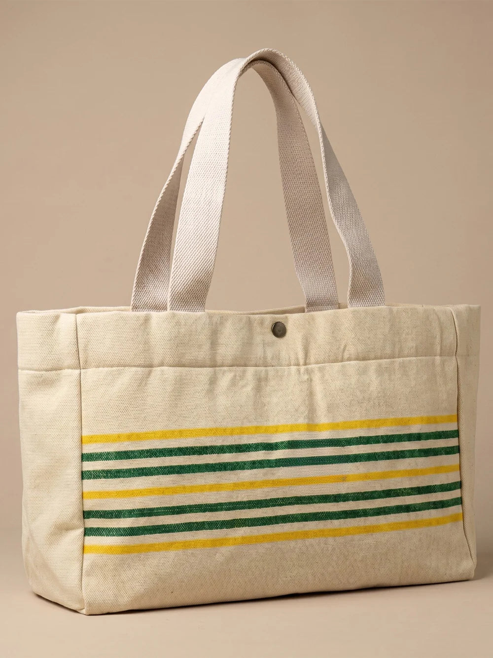 Handwoven Jamakkalam Tote Bag – Yellow Base with Green Stripes