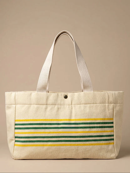 Handwoven Jamakkalam Tote Bag – Yellow Base with Green Stripes
