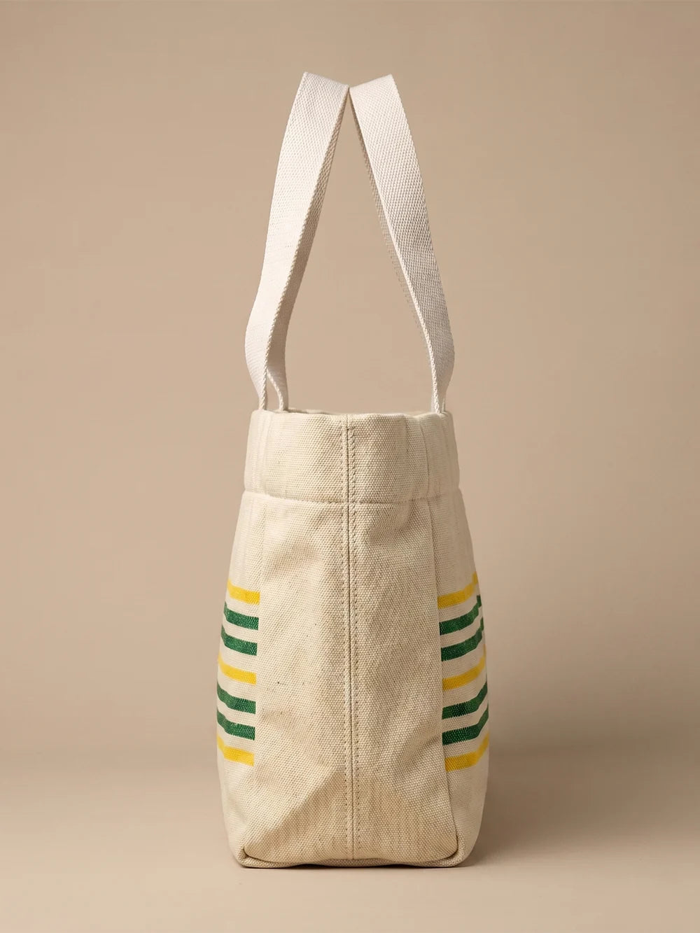 Handwoven Jamakkalam Tote Bag – Yellow Base with Green Stripes